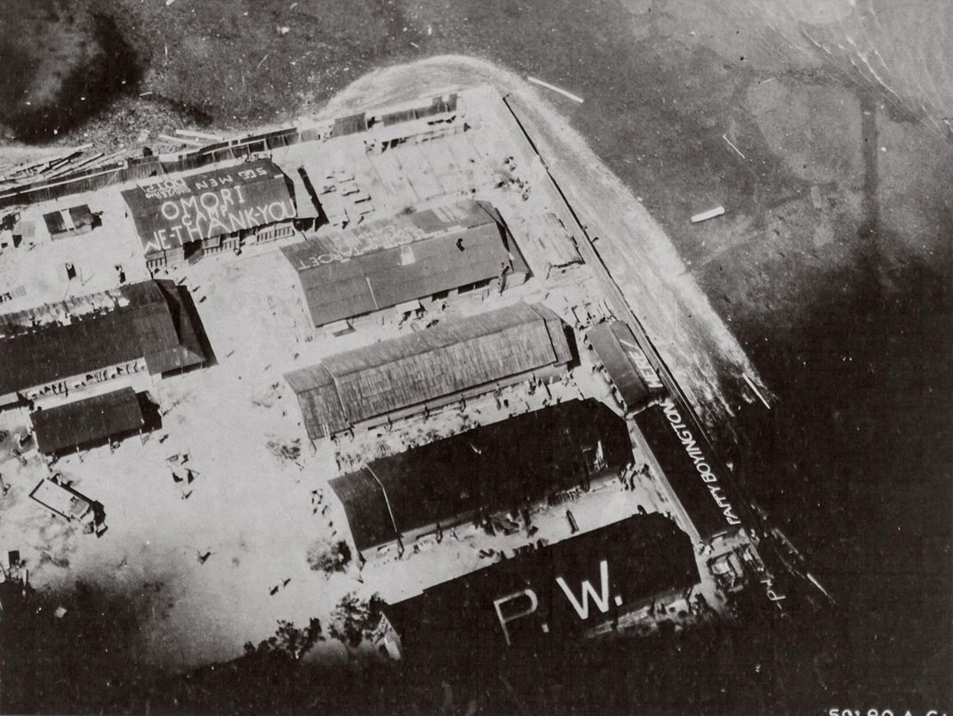 rooftop signs at the Omori POW camp